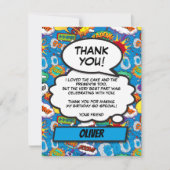 Verjaardagsfeestje voor stripboek-superheld in het bedankkaart (Voorkant)