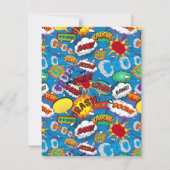 Verjaardagsfeestje voor stripboek-superheld in het bedankkaart (Achterkant)