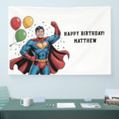 Verjaardagsfeestje voor superheld jongens spandoek (Beurs)