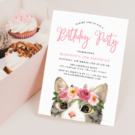 Verjaardagsfeestje voor Sweet Watercolor Kitty Kid Kaart