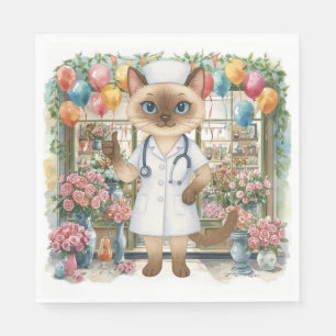 Verjaardagsfeestje voor verpleegkundigen met bloem servet
