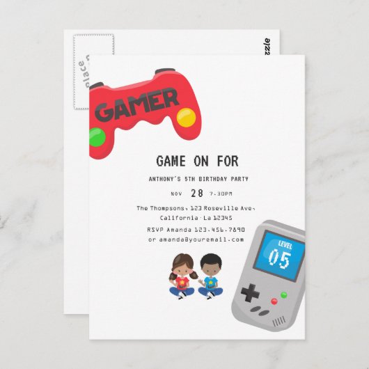 Verjaardagsfeestje voor Videogames Briefkaart (Voorkant / Achterkant)