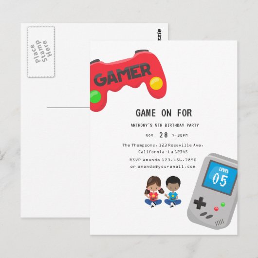 Verjaardagsfeestje voor videospelletjes briefkaart (Voorkant / Achterkant)
