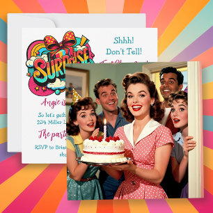 Verjaardagsfeestje voor volwassenen met retro-surp kaart