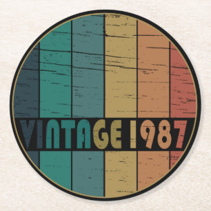 Verjaardagsfeestje voor wijn uit 1987 geboortejaar ronde kartonnen onderzetter