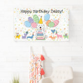 Verjaardagsfeestje voor witte Cockapoo Cavapoo-hon Spandoek (Insitu)