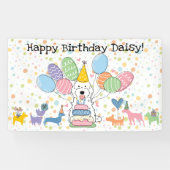 Verjaardagsfeestje voor witte Cockapoo Cavapoo-hon Spandoek (Horizontaal)