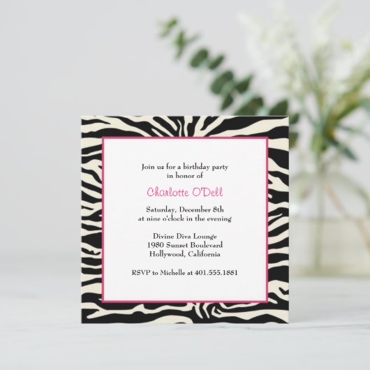 verjaardagsfeestje voor zebra print kaart (Staand voorkant)