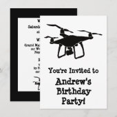 Verjaardagsfeestje voor zwarte en witte drones kaart (Voorkant / Achterkant)
