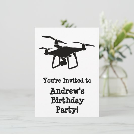 Verjaardagsfeestje voor zwarte en witte drones kaart (Staand voorkant)