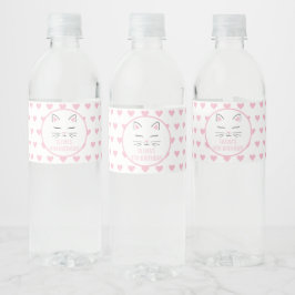 Verjaardagsfeestje waterfleslabels hartjes katje waterfles etiket