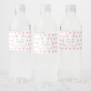 Verjaardagsfeestje waterfleslabels hartjes katje waterfles etiket