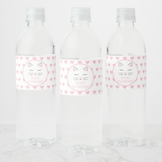 Verjaardagsfeestje waterfleslabels hartjes katje waterfles etiket (Flessen)