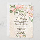 Verjaardagsfeestje Waterverf Perzik Witte Bloemen Kaart (Voorkant)