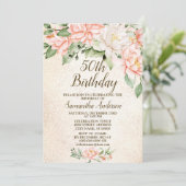 Verjaardagsfeestje Waterverf Perzik Witte Bloemen Kaart (Staand voorkant)