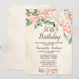 Verjaardagsfeestje Waterverf Perzik Witte Bloemen Kaart