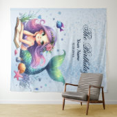 Verjaardagsfeestje Waterverf Zeemeermin Zee Leven  Wandkleed (In Situ (horizontaal))