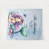 Verjaardagsfeestje Waterverf Zeemeermin Zee Leven  Wandkleed (Voorkant (horizontaal))