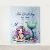 Verjaardagsfeestje Waterverf Zeemeermin Zee Leven  Wandkleed (Voorkant)