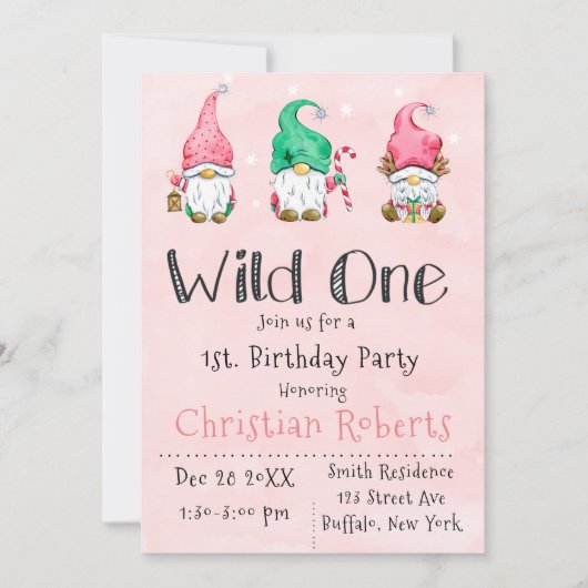 Verjaardagsfeestje 'Wild One' Kerstkabouters 1 jaa Kaart (Voorkant)
