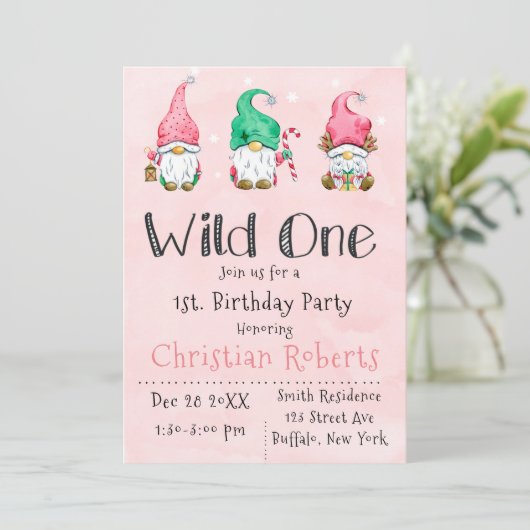 Verjaardagsfeestje 'Wild One' Kerstkabouters 1 jaa Kaart (Staand voorkant)