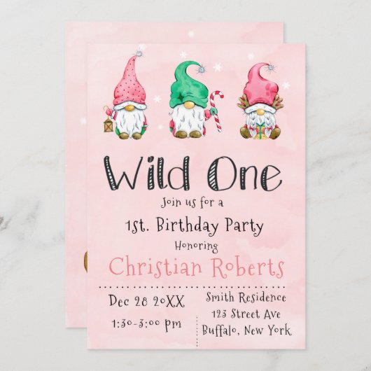 Verjaardagsfeestje 'Wild One' Kerstkabouters 1 jaa Kaart (Voorkant / Achterkant)