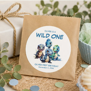 Verjaardagsfeestje Wilde Eén Schattige Dinosaurus Vierkante Sticker