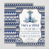 Verjaardagsfeestje 'Wildebras' Blauw tentje eerste Kaart (Voorkant / Achterkant)