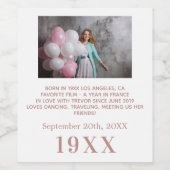 Verjaardagsfeestje wit rose goud jaar geboren foto wijn etiket (Enkel label)