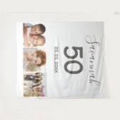 Verjaardagsfeestje witte foto collage witte naam wandkleed (Voorkant (horizontaal))