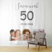 Verjaardagsfeestje witte foto collage witte naam wandkleed (In situ)