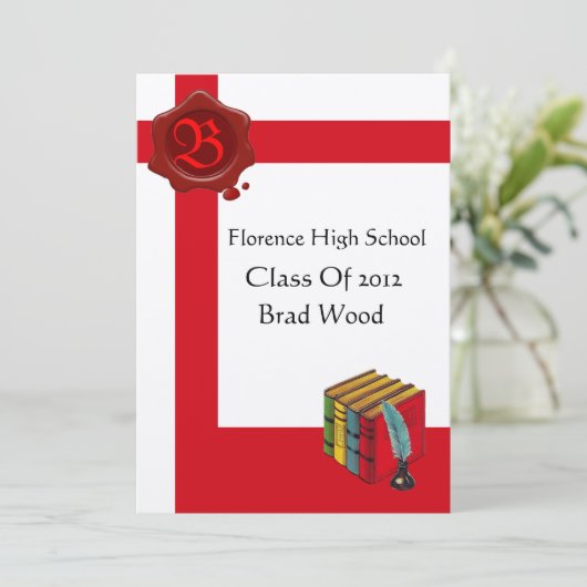 VERJAARDAGSFEESTJE, Witte Rood Waszegel Monogram, Kaart (Staand voorkant)