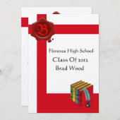 VERJAARDAGSFEESTJE, Witte Rood Waszegel Monogram, Kaart (Voorkant / Achterkant)