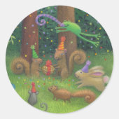 Verjaardagsfeestje Woodland Animals Ronde Sticker (Voorkant)