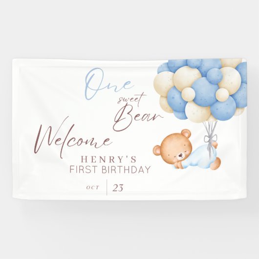 Verjaardagsfeestje Woodland Beer Jongen 1 Jaar Spandoek (Horizontaal)