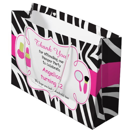 verjaardagsfeestje Zebra print Pamper party Dankuw Groot Cadeauzakje (Voorkant Gekanteld)