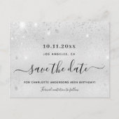 Verjaardagsfeestje zilver glitters metaal save the aankondigingskaart (Voorkant)