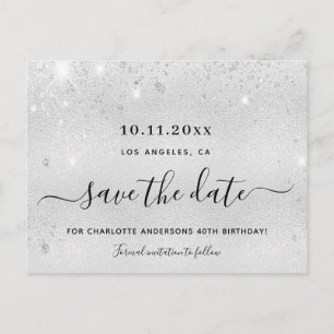 Verjaardagsfeestje zilver glitters metaal save the aankondigingskaart