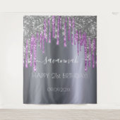 Verjaardagsfeestje zilver glitters paarse glans gl wandkleed (Voorkant)