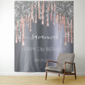 Verjaardagsfeestje zilver glitters roze druppels wandkleed (In situ)