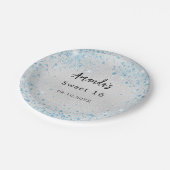 Verjaardagsfeestje zilveren blauwe glitter naam papieren bordje (Gekanteld)