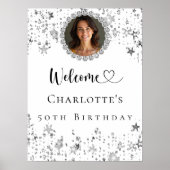 Verjaardagsfeestje zilveren sterren foto diamanten poster (Voorkant)