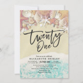 Verjaardagsfeestje zomer strand zeester schelp 21  kaart (Voorkant)