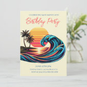 Verjaardagsfeestje-Zonsondergang Retro Surf Golf Kaart (Staand voorkant)
