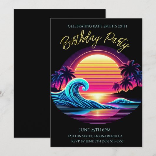 Verjaardagsfeestje-Zonsondergang Surf Glow Kaart (Voorkant / Achterkant)