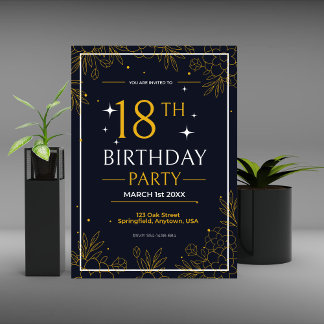 verjaardagsfeestje zwart en goud Stijlvol Aankondiging