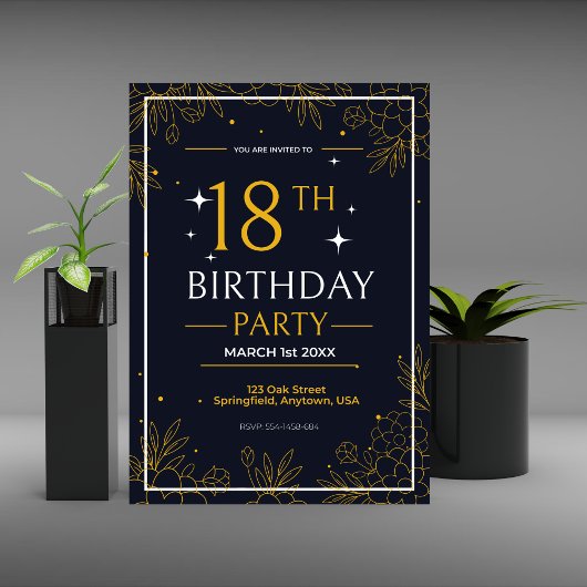 verjaardagsfeestje zwart en goud Stijlvol Aankondiging