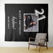 Verjaardagsfeestje zwart fotonaam man wandkleed (In Situ (horizontaal))