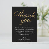 Verjaardagsfeestje Zwart & Goud Bedankkaart (Staand voorkant)