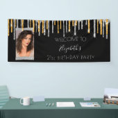 Verjaardagsfeestje zwart goud zilver glitter foto spandoek (Beurs)